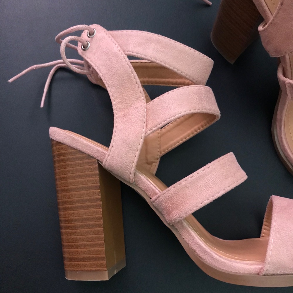 Pink Suede Block Heels - Picture 3 of 3